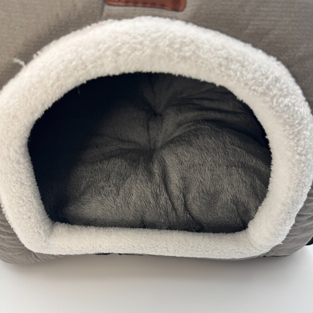 Gray Plush Tunnel Cat Bed with Removable Cushion - Picture 3 of 15